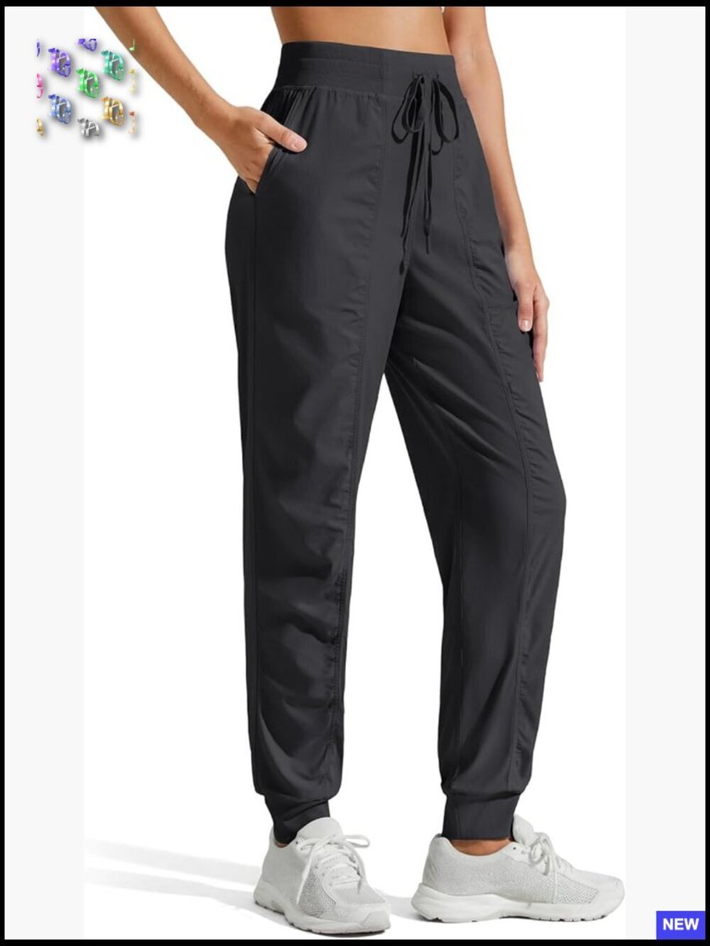 Lightweight Joggers with Pockets High Rise Drawstring Cuffs